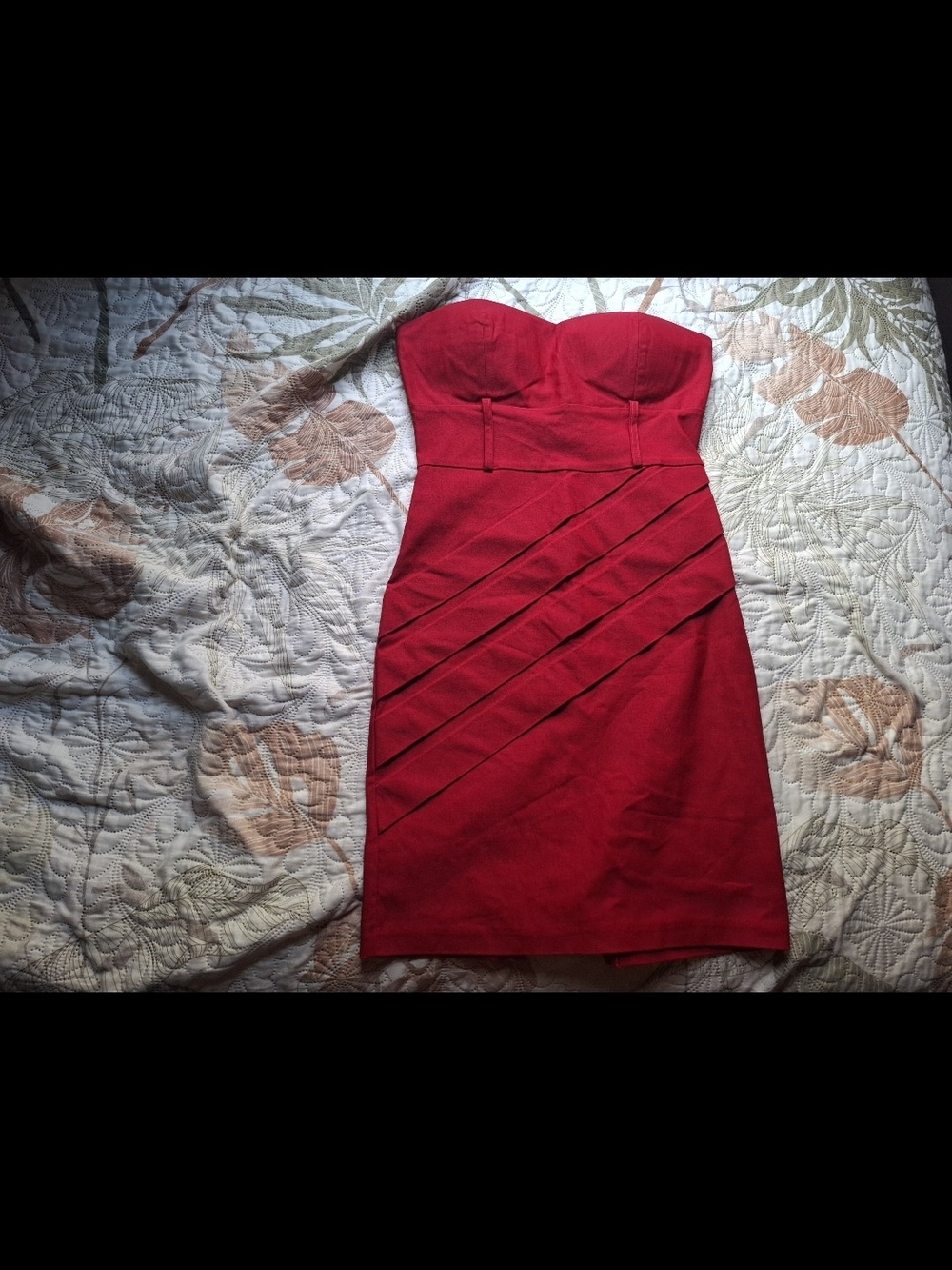 Body Central Strapless Red Sheath Dress with Diagonal Pleats